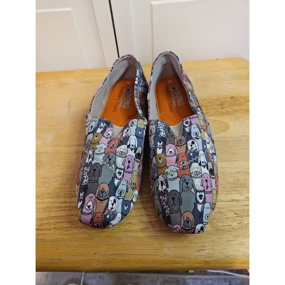 BOBS from Skechers Womens 9W Dog Print Memory Foam Slip On Alpargata Flats Gray - Picture 8 of 8